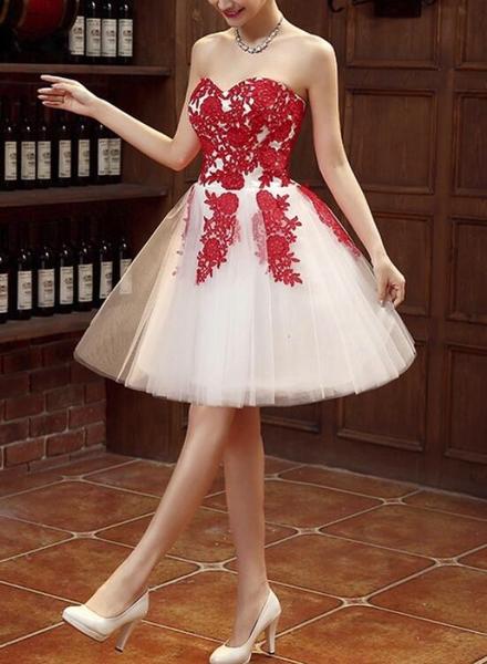 Red Lace Applique Beautiful Graduation Party Dress, Lovely Short Formal Dress, Cute Party Dress