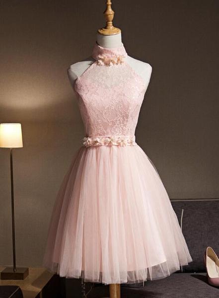 hot pink knee length bridesmaid dresses Light Pink Off Shoulder Knee Length Bridesmaid Dress, Pink Satin Homec main image 1