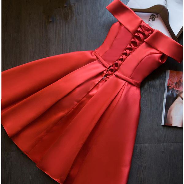 Niulatu Red Off Shoulder Bodycon Applique Satin Short Prom Dresses Homecoming Dress HZ1103 main image 0