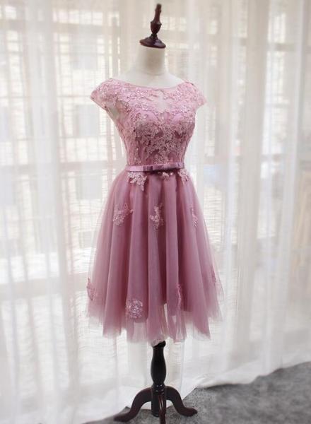 flowers to go with teal bridesmaid dresses Short Spaghetti Straps Pearl Pink Bridesmaid Dress – misaislestyle main image 1