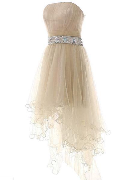 Light Champagne High Low Party Dress, Homecoming Dresses