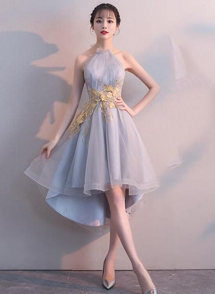 Charming Grey Halter High Low Party Dress, Homecoming Dress on Luulla