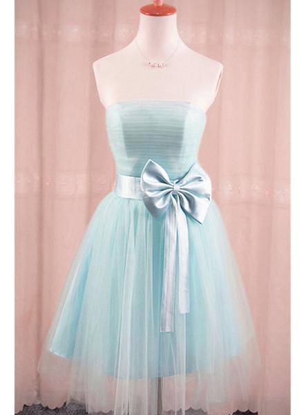 Adorable Light Blue Tulle Formal Dress With Bow, Teen Party Dress