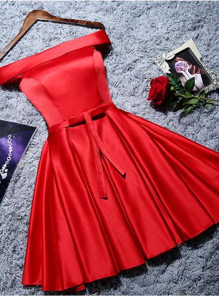 Cute Red Satin A-line Short Party Dress, Red Homecoming Dress