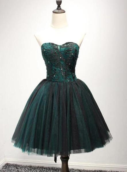 Beautiful Dark Green And Black Tulle Short Party Dress, Homecoming Dresses