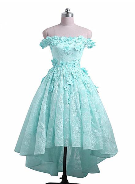 Lovely Mint Green High Low Lace Party Dress, Prom Dress
