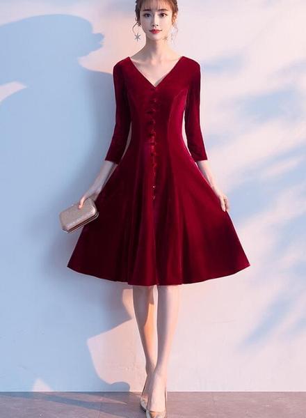 Eelgant Vintage Style Wine Red Bridesmaid Dress, Short Prom Dress