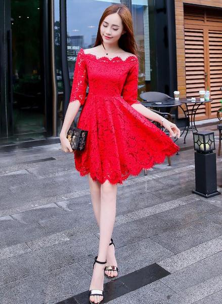 open lace back dress Yasmin Daisy Lace Dress in Red main image 0