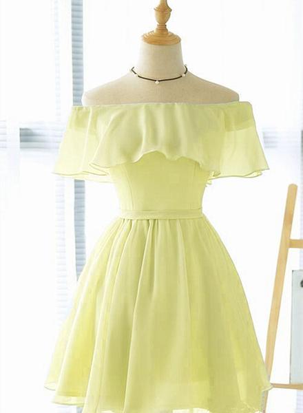 Cute Light Yellow Chiffon Short Party Dress, Short Bridesmaid Dress
