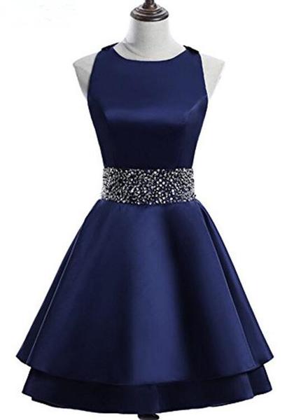girlsdoporn blue dress Navy Blue Lace Off Shoulders Short Prom Dress with Sleeves main image 0