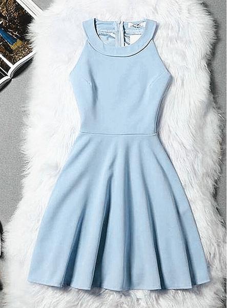 Light Blue Halter Short Wedding Party Dress, Cute Blue Prom Dress