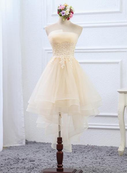 short prom dress with long back Strapless Short Beaded Silver Prom Dress with Corset Silver / 0