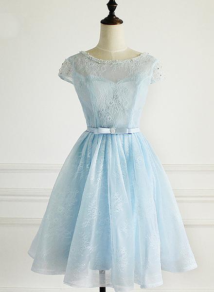 light blue dress cap sleeves Cap Sleeves Knee Length Lace Mother Of The Groom Dress, Sky_Blue