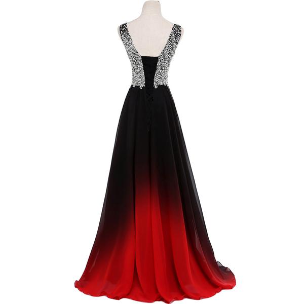 Gradient Straps Beading Chiffon A-Line Vintage Long Party Dress Prom Dresses, DP5016