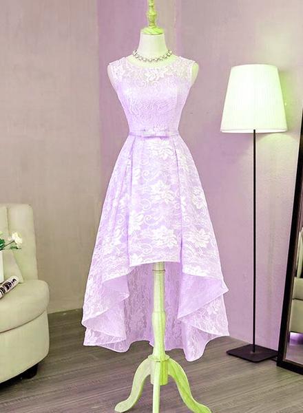 Beautiful Lavender Lace High Low Prom Dress 2021, Short Formal Dress Homecoming Dress
