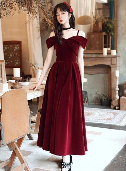 Velvet dark red dress 2025