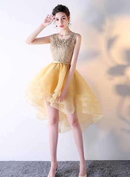 light yellow mini dress homecoming Trendy Light Yellow 2 Pieces Short Junior Homecoming Dress JTSH057