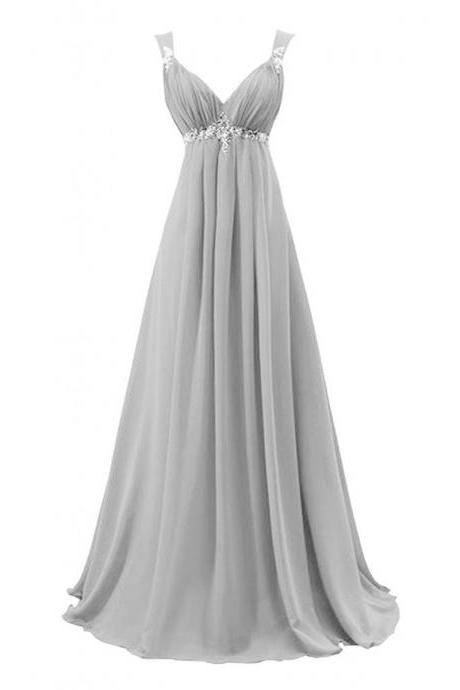 Light Grey Empire Waist Chiffon Evening Gowns Formal Occasion Dresses,party Dress For Wedding