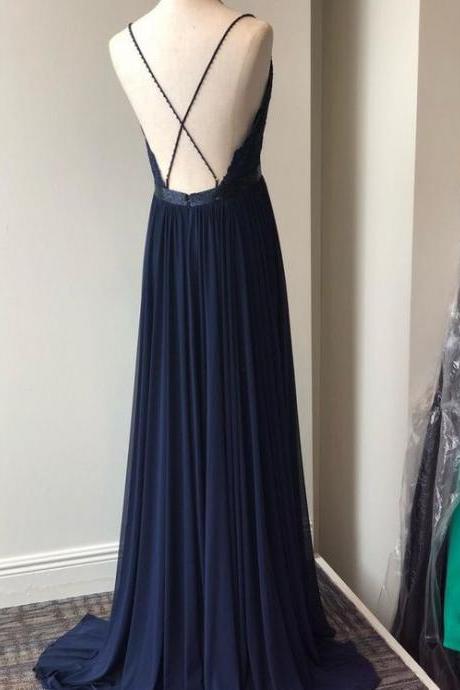 Sexy Backless Prom Dress,long A Line Chiffon Evening Party Gown,formal Special Occasion