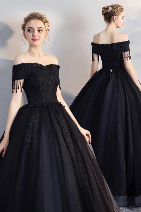 Off The Shoulder Black Ball Gown Prom Dress,charming Party Dress,quinceanera Dresses
