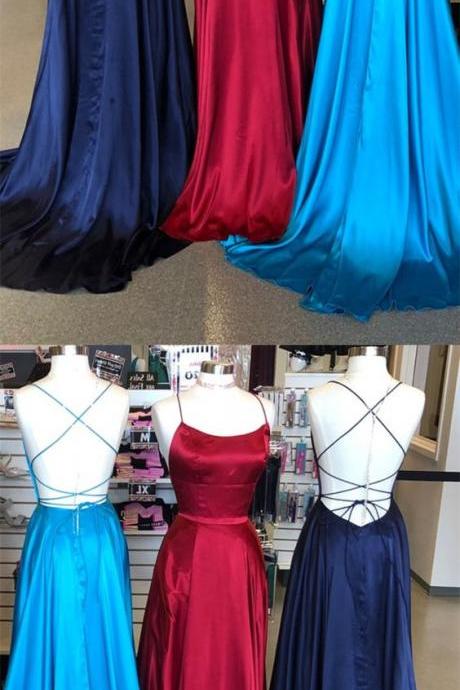 Cross Back Prom Dresses Long Satin Split Evening Gowns Sexy Formal Party Dress