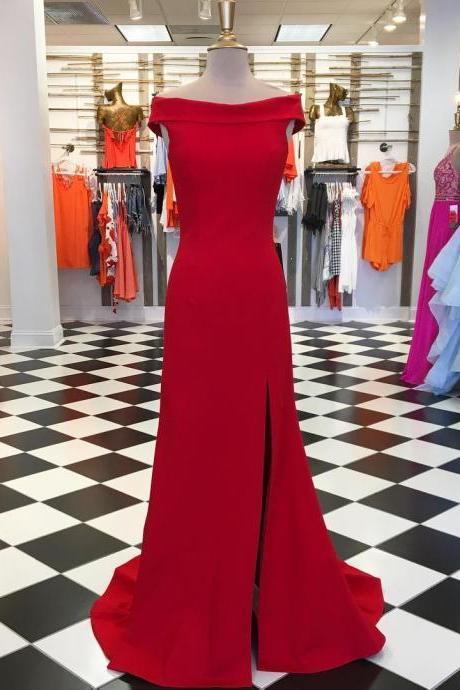 Red Off The Shoulder Mermaid Sheath Prom Dress,homecoming Dress,women Formal Dress With Slit