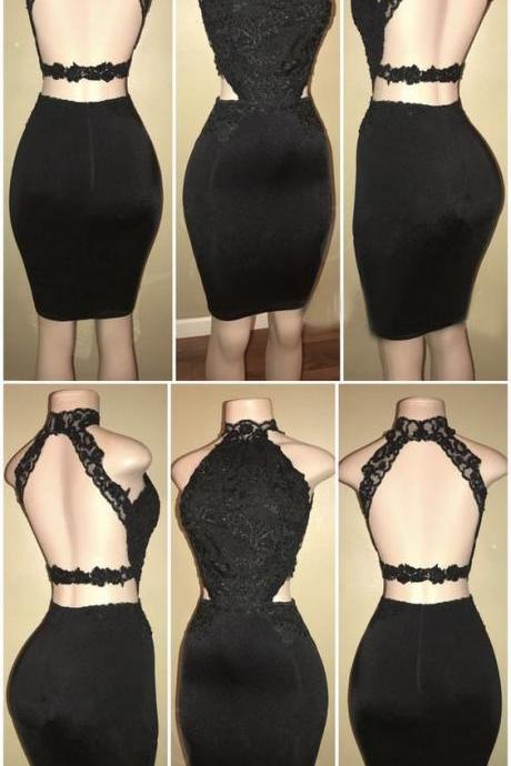 Black Lace Short Prom Dress,sexy Sheath Homecoming Dresses,party Gown