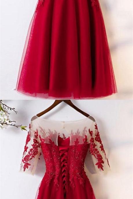 Red Prom Dress,tea Length Evening Dress, Wedding Party Dress