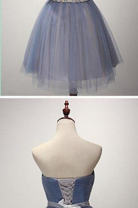 Strapless Sweetheart Tulle Homecoming Prom Dresses,crystal Belt A Line Party Dress