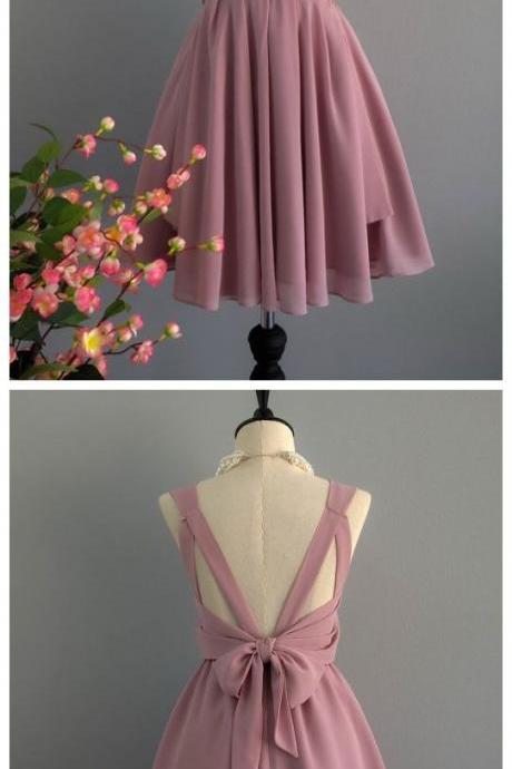 A Line Backless Dusty Rose Homecoming Dress,short Party Gown,graduation Dresses