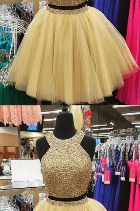Beading Homecoming Dresses,tulle Homecoming Dress,short Prom Dress,sexy Cocktail Dress,two Pieces Prom Dress