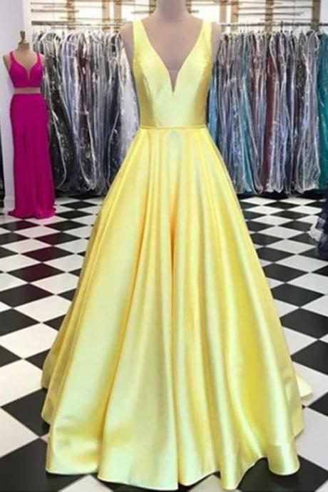 Elegant Satin A Line Yellow 2019 Prom Dresses Long for Girls Graduation