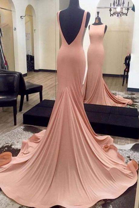 Beautiful Coral Pink Fitted Long Evening Dresses 2019,backless Mermaid Prom Dress