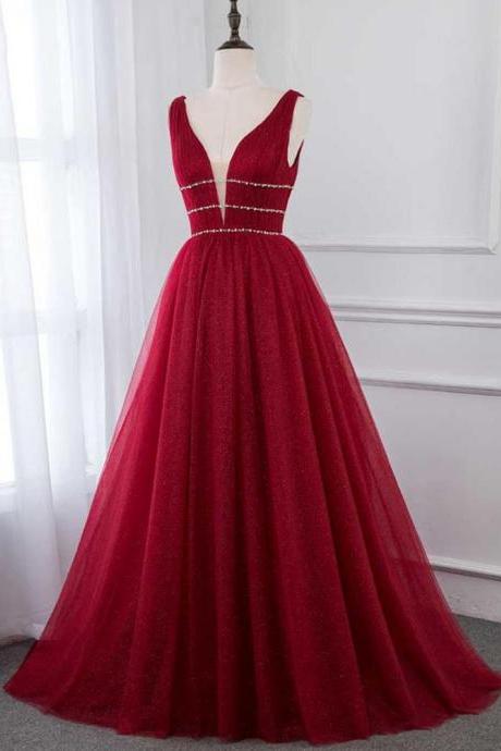 2019 Wine Red A Line Bling Bling Tulle Prom Dresses Long Pageant Gown for Girls