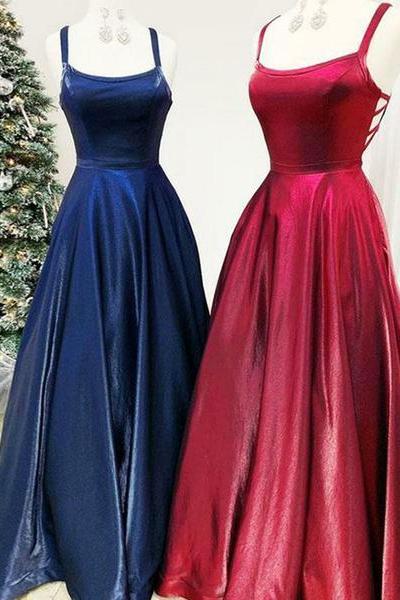 Burgundy Long Prom Dresses Square Neck Navy Blue Evening Party Dresses