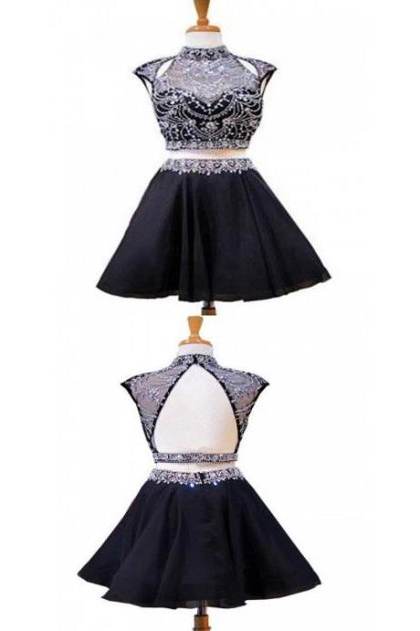 Black Homecoming Dress, Custom Made Homecoming Dress, Two Pieces Homecoming Dress, High Neck Homecoming Dress