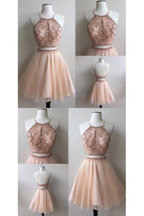 Homecoming Dresses For , Modest Homecoming Dresses, Champagne Homecoming Dresses, Two Pieces Homecoming Dresses