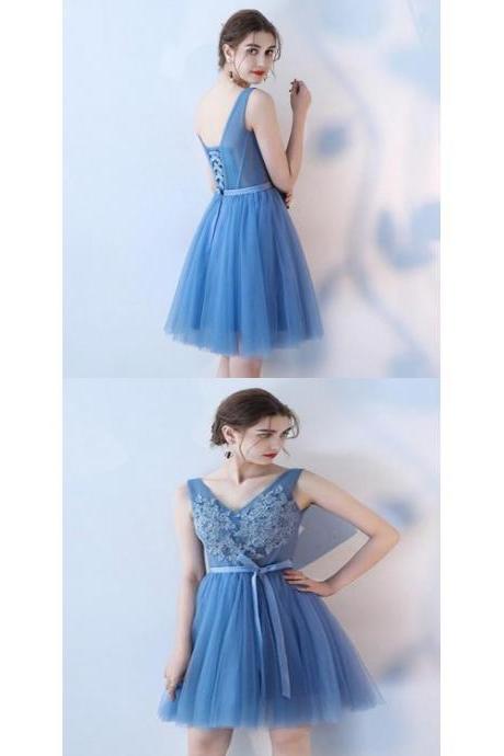 Short Homecoming Dress, Homecoming Dress Blue, Homecoming Dress A-line, Sleeveless Homecoming Dress