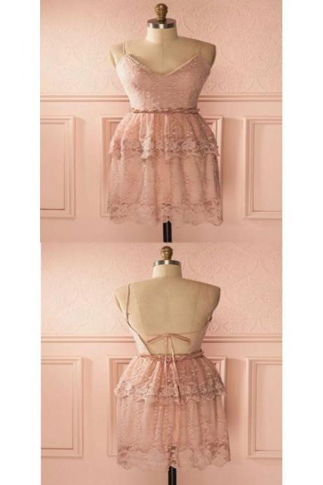 Homecoming Dress Pink, Short Homecoming Dress, A-line Homecoming Dress, Homecoming Dress Lace