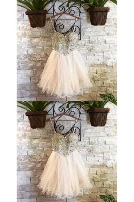 Sexy Sweetheart Homecoming Dresses With Beading,spaghetti Straps Homecoming Dresses