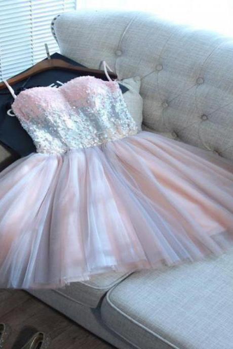 A-line Sweetheart Tulle Sequined Homecoming Dresses With Spaghetti Straps
