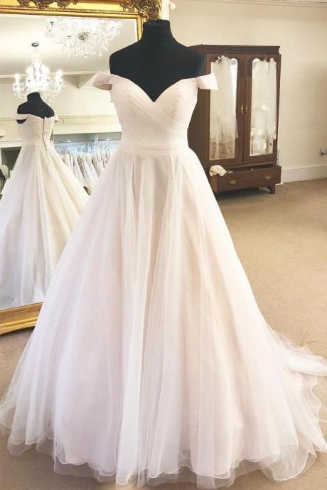 Off The Shoulder A-Line Ivory Wedding Dress With Pleats