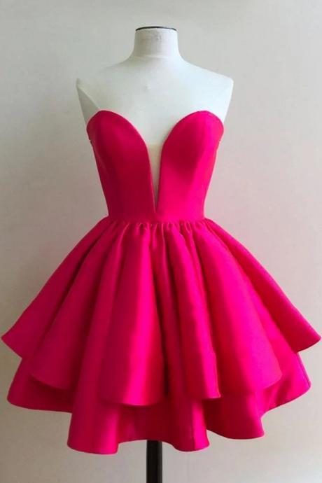 Strapless Fuchsia Short Sweet 16 Dress,sweetheart Homecoming Dress
