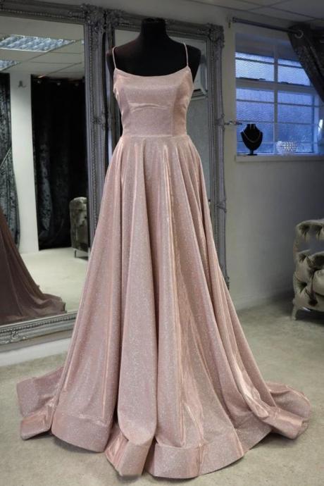 Simple Pink Satin Open Back Long A Line Customize Prom Dress, Evening Dresses