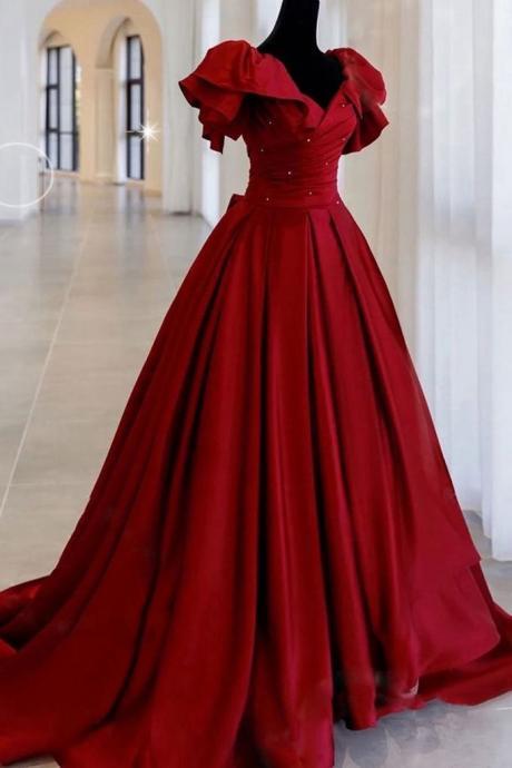 Red Long Sweetheart Ruffles Sleeves Prom Dress Plus Size Women Evening Formal Occasion Homecoming Party Gowns