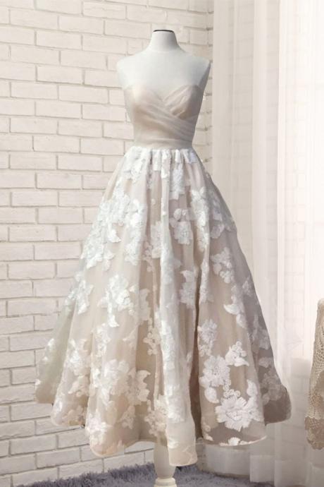 Brand Sweetheart Ivory Lace Long Customize Prom Dress, Ivory Tea Length Evening Dress