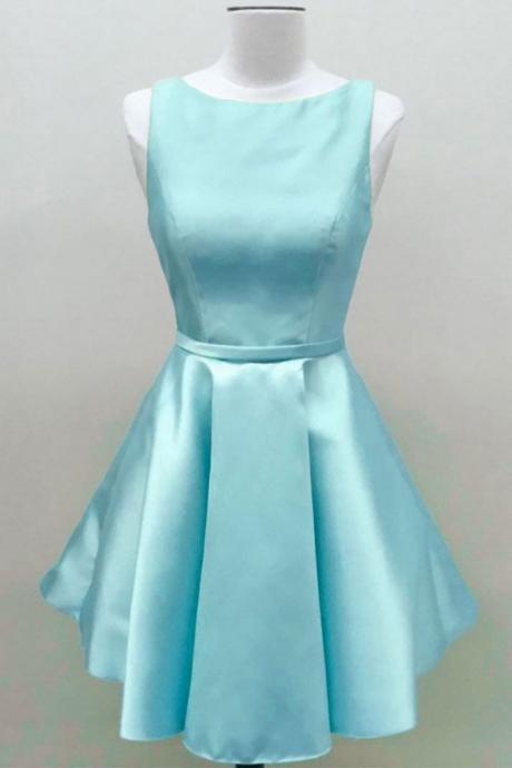 Baby Blue Satin Short Prom Dress, Homecoming Dress, Party Dress