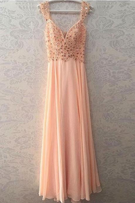Pink Chiffon Sweetheart Long Beaded Customize A Line Formal Dress, Prom Dress