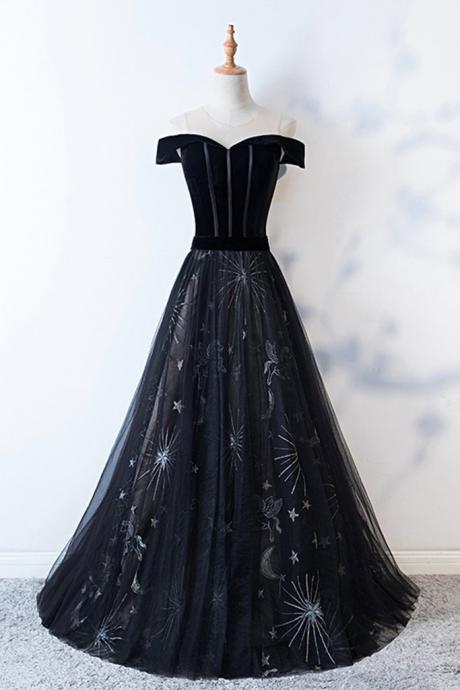 Simple Navy Blue Velvet Tulle Strapless Long A Line Custom Size Prom Dress, Evening Dress