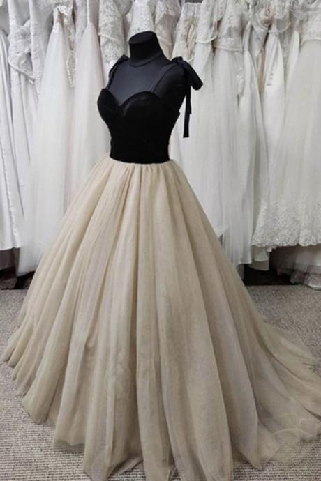 Princess Sweetheart Black Velvet Long Tulle A Line Prom Dress, Graduation Dress